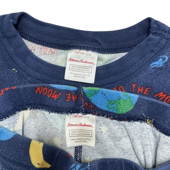 HANNA ANDERSSON Blue Space Moon and Back Long John Pajamas Size 130 8 Planets - Picture 2 of 7